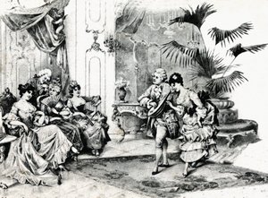 Danse de cour en costume Rococo. vers 1900