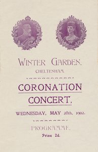 Couverture du programme pour un concert de couronnement au Winter Garden, Cheltenham, 1902