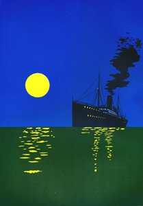 Paquebot en mer avec soleil, 1909 - Unbekannt