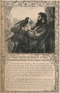 Crusoe apprend à son perroquet à parler, vers 1870