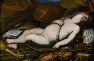 Cupidon parmi les instruments de musique, milieu du 17ème siècle - Unbekannt