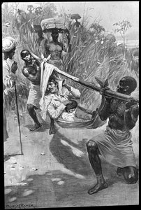 David Livingstone porté sur une civière de fortune à travers la jungle
