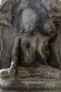 Musée national de Delhi. Gaja-Lakshmi (éléphants arrosant la déesse Lakshmi). Pala, 9e siècle après J.-C. Bihar. Pierre. (détail) Inde.