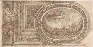 Conception pour un plafond avec une peinture ovale en trompe-l