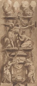 Design pour un monument funéraire ou une épitaphe avec des figures en deuil, 18ème siècle - Unbekannt