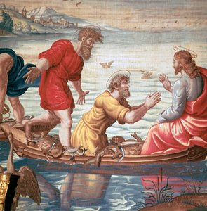 Détail des tapisseries de Mortlake, montrant la pêche miraculeuse, 17ème siècle