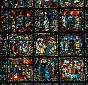 (détail) de la grande fenêtre ouest de la cathédrale de Chartres, 12ème siècle - Unbekannt