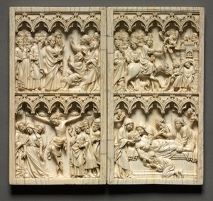 Diptyque avec des scènes de la vie du Christ aile gauche : Résurrection de Lazare et Crucifixion, vers 135 - Unbekannt