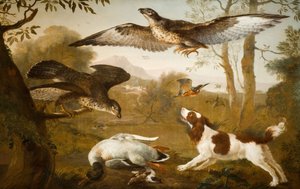 Chien gardant un canard mort des oiseaux de proie, 1700-1800 - Unbekannt
