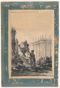 Dessin, Fantaisie Architecturale avec Vase, Hermès et Colonnade, milieu du XVIIIe siècle - Unbekannt