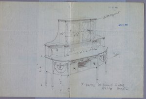 Dessin, Conception pour un buffet avec armoire à porte vitrée au-dessus - Unbekannt