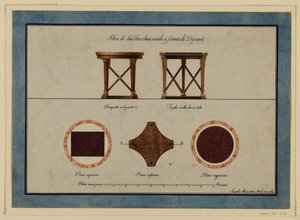 Dessin, Design pour deux petites tables de petit-déjeuner, début du 19ème siècle