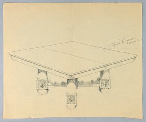 Dessin, Design pour une table à manger rectangulaire sur pieds en boule - Unbekannt