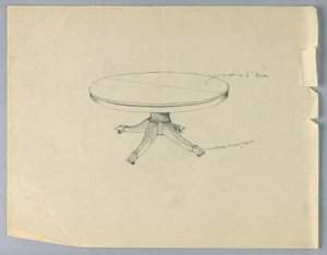 Dessin, Design pour une table ronde sur pieds en patte d