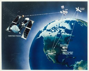 Dessin du télescope Hubble, années 1980