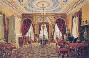 Salon dans le manoir Grafskaya Slavyanka de la comtesse Julia Samoilova, milieu du 19e siècle