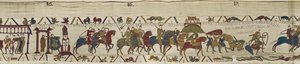Le duc Guillaume mène son armée en Bretagne où Harold sauve courageusement des soldats des sables mouvants, Tapisserie de Bayeux