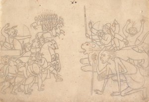 Durga et Kali Approchent les Armées Rassemblées de Chanda et Munda... le Devi Mahatmya, vers 1780