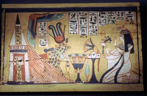 Peinture égyptienne sur une boîte à shabti en bois