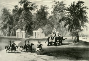 Éléphants et garde du corps dans le parc de Barrackpore, 1820, 1925