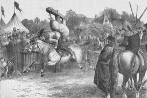 Festivités anglaises au XIVe siècle : joute au quintain, 1905