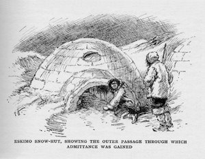 Igloo esquimau, montrant le passage extérieur par lequel on entrait