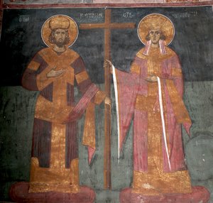 Exaltation de la Croix. Saints Constantin le Grand et Hélène, vers 1350