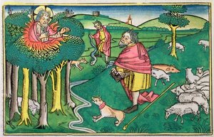 Exode 3:1-22 et 4:1-4: le buisson ardent et Dieu armant Moïse de la verge miraculeuse - Unbekannt