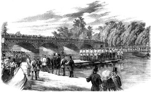 Expériences avec le ponton du capitaine Fowkes sur la Serpentine, Hyde Park, Londres, 1860