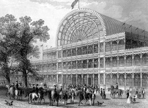Extérieur du transept nord du Crystal Palace, Londres, construit pour la Grande Exposition