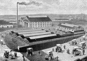Usine de fabrication, recharge et entretien de taxis électriques, Aubervilliers, France, 1899