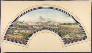 Design de ventilateur avec le mont Vésuve, 19ème siècle - Unbekannt