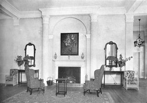 Cheminée au bout du salon, Hôtel Royal Bermudiana, Hamilton, Bermudes, 1924
