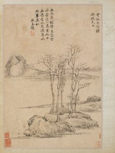 Cinq arbres sur un promontoire rocheux - Unbekannt