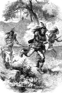 Fuite des Amérindiens après un massacre de colons, 17ème siècle vers 1880 - Unbekannt