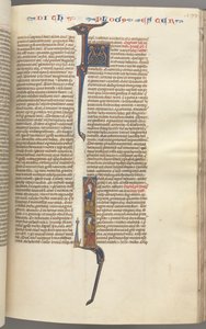 Fol. 199r, Esther, initiale historiée, deux figures masculines assises, vers 1275-1300 - Unbekannt