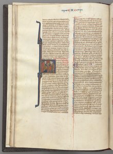 Fol. 20v, Exode, initiale historiée H, Moïse et deux disciples avec les tables de la loi - Unbekannt