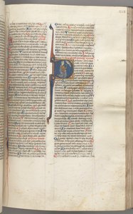 Fol. 218r, Psaume 26, initiale historiée D, David à genoux pointant ses yeux, le buste de Dieu... - Unbekannt