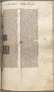 Fol. 251 r, Sagesse, initiale historiée D, Salomon instruisant un soldat
