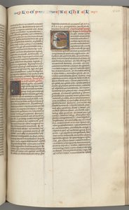 Fol. 320r, Ézéchiel, initiale historiée E, un Ézéchiel endormi avec sa vision des quatre bêtes