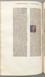 Fol. 361v, Habbakuk, initiale historiée O, Habbakuk tenant un panier et deux pierres..., vers 1275-130