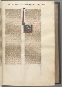 Fol. 36r, Lévitique, initiale historiée V, Moïse offrant un agneau sacrificiel sur un autel - Unbekannt
