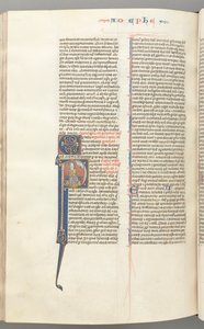 Fol. 450v, Éphésiens, initiale historiée P, Paul assis avec une épée, le buste de Dieu au-dessus, vers 127 - Unbekannt