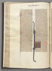 Fol. 46v, Nombres, initiale historiée L, Moïse avec des cornes, agenouillé devant Dieu - Unbekannt