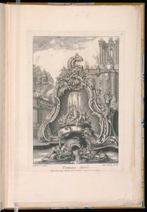 Fontaine avec un cartouche et des bâtiments