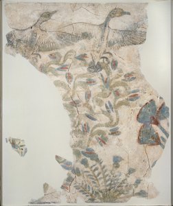 Fragment de pavement en plâtre peint représentant des oies sauvages prenant leur envol, XVIIIe dynastie - Unbekannt