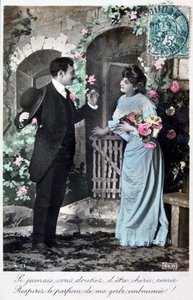 Carte postale romantique française, vers 1900
