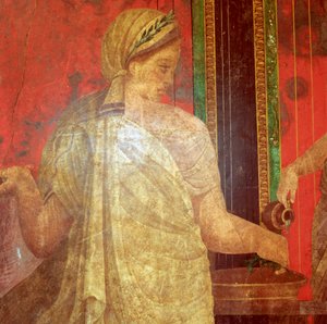 Détail de fresque, ministrant portant un plateau de nourriture, 1er siècle av. J.-C.