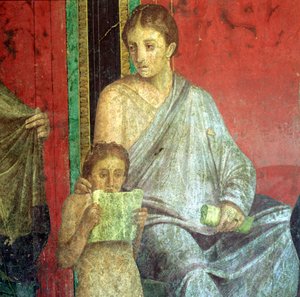 Détail de fresque, Jeune fille lisant, 1er siècle av. J.-C.
