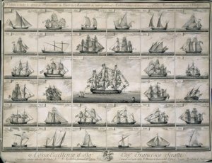 Gravure des navires de guerre et marchands qui naviguaient en Méditerranée